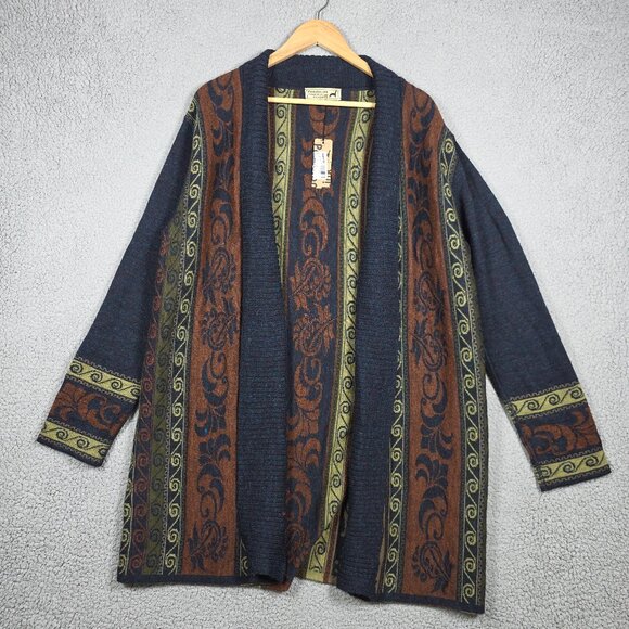 Peruvian Link Open Long Cardigan Womens XL Firenza Sweater Alpaca Blend Jacquard - Picture 1 of 13